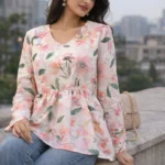 floral print peplum top for women with full sleeves